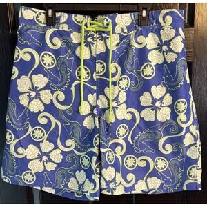 TAILORBYRD XL Blue Green Seahorse Print Lined 8” Swim Shorts Suit Beach  Coastal
